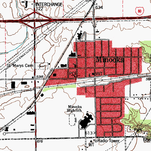 Topographic Map of Minooka Post Office, IL