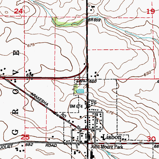 Topographic Map of Lisbon Cemetery, IL