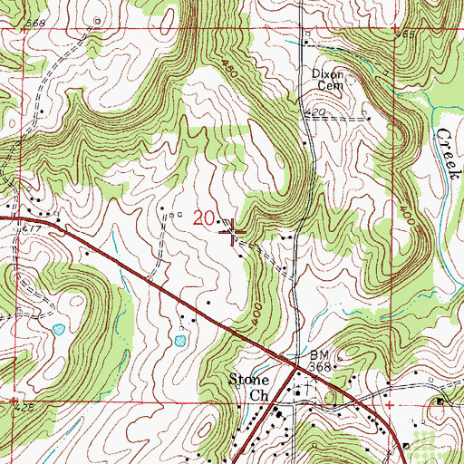Topographic Map of Carmens Store (historical), IL