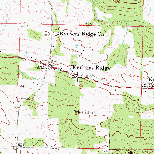 Topographic Map of Karbers Ridge Post Office, IL