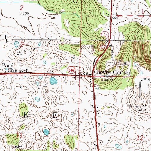 Topographic Map of Love School (historical), IL