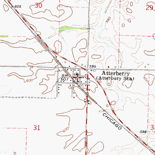 Topographic Map of Atterberry Post Office, IL