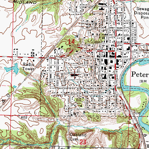 Topographic Map of Petersburg Elementary School, IL
