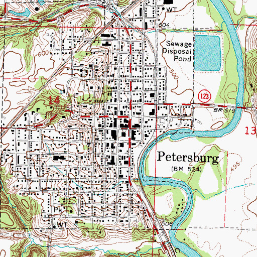 Topographic Map of Petersburg Historic District, IL