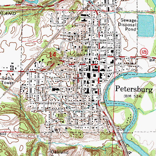 Topographic Map of Petersburg United Methodist Church, IL