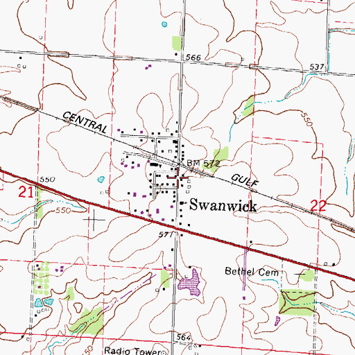 Topographic Map of Swanwick Post Office, IL