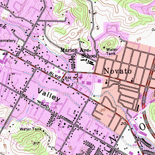 Topographic Map of Downtown Novato Shopping Center, CA