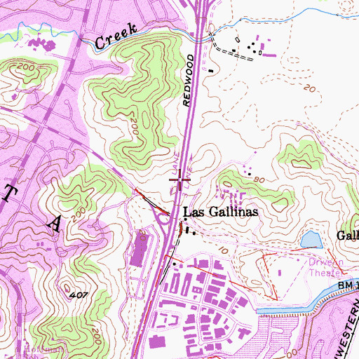 Topographic Map of Las Gallinas Aquatic Club, CA
