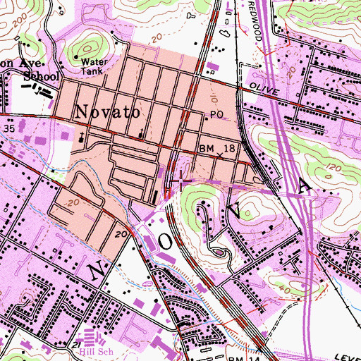Topographic Map of Novato City Hall, CA