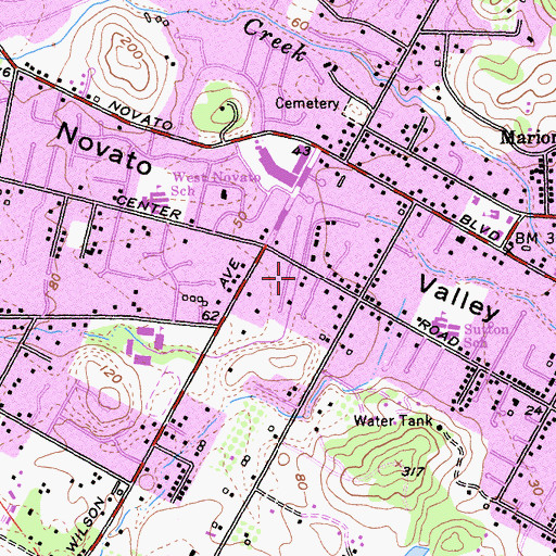 Topographic Map of Novato Human Needs Center, CA