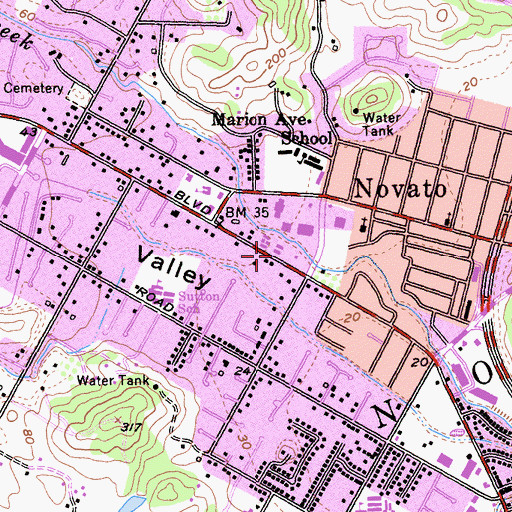 Topographic Map of Novato Regional Branch Marin County Free Library, CA