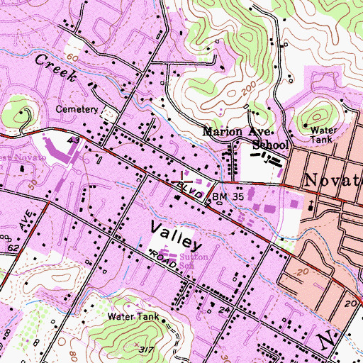 Topographic Map of Our Lady of Loretto School, CA
