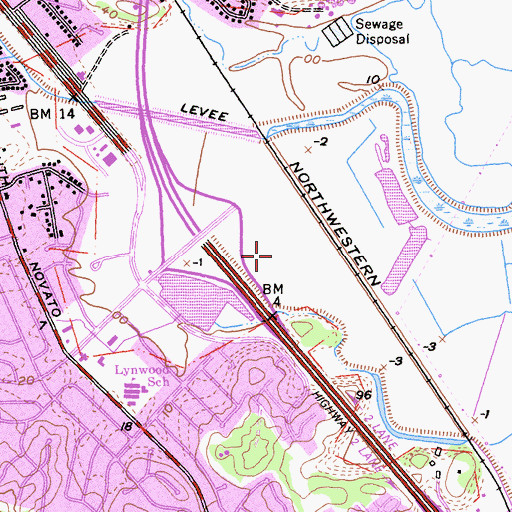 Topographic Map of Vintage Oaks at Novato Shopping Center, CA