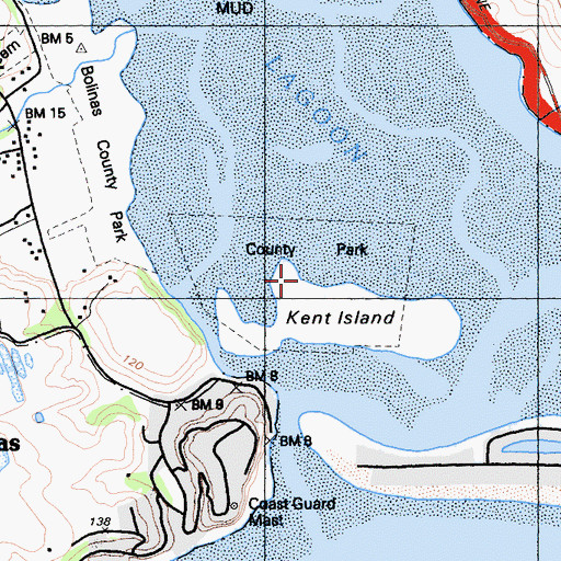 Topographic Map of Bolinas Park, CA
