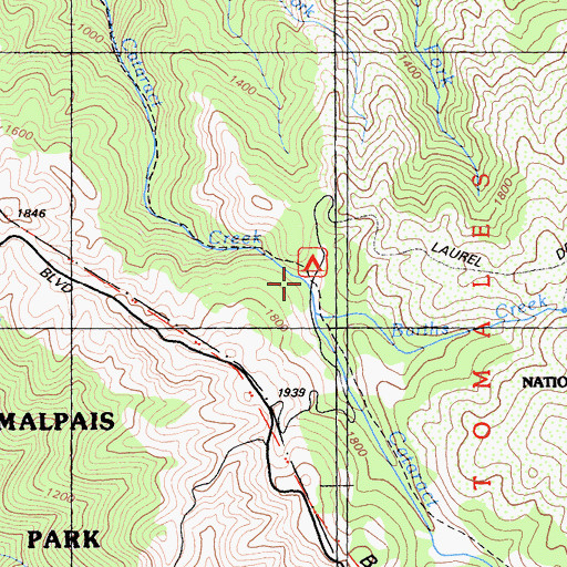 Topographic Map of Laurel Dell Ranch (historical), CA