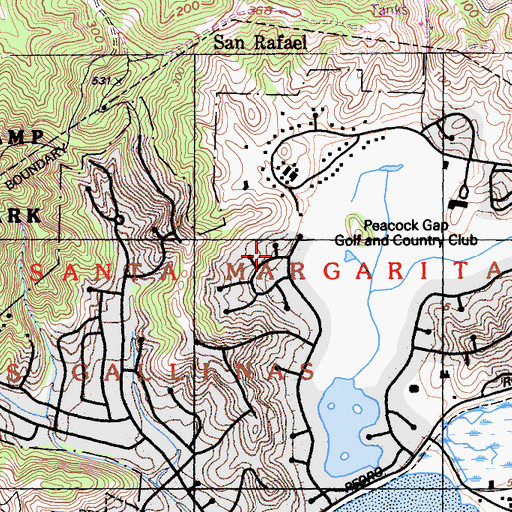 Topographic Map of Peacock Gap Neighborhood Park, CA