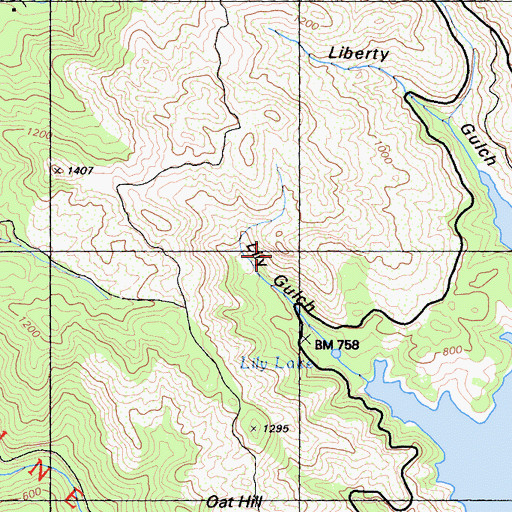 Topographic Map of Dutchmans Rock, CA