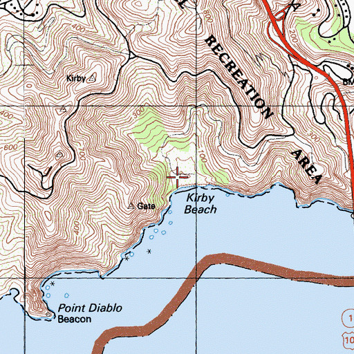 Topographic Map of Kirby Cove Campground, CA