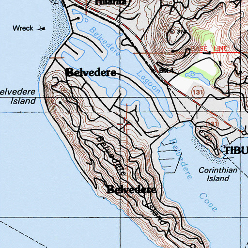 Topographic Map of Belvedere City Hall, CA