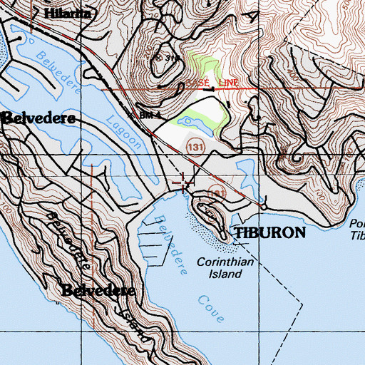 Topographic Map of Belvedere-Tiburon Branch Marin County Free Library, CA