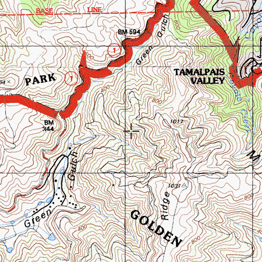 Topographic Map of Green Gulch Trail, CA