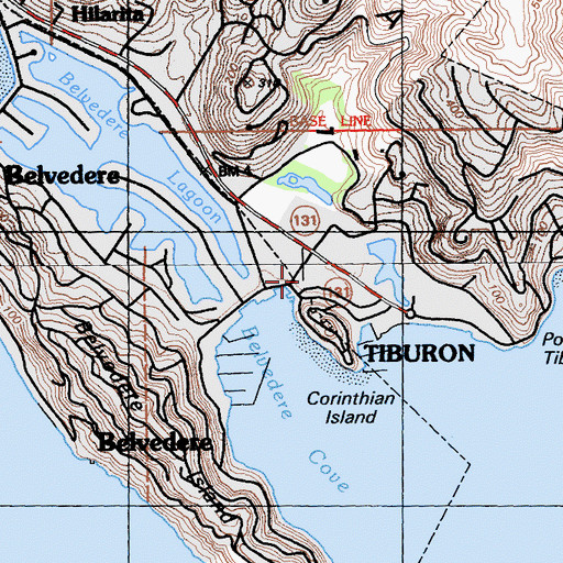 Topographic Map of Belvedere Tiburon Post Office, CA