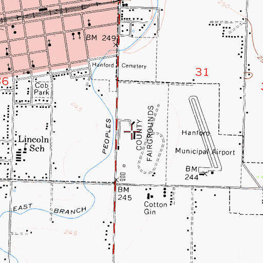 Topographic Map of Kings County Fairgrounds, CA