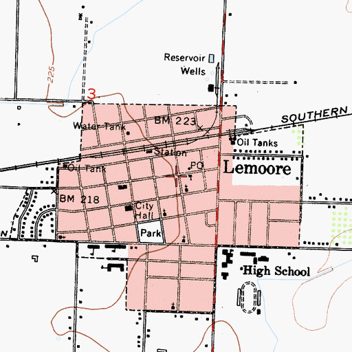 Topographic Map of Lemoore Baptist Church, CA