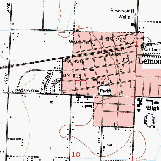 Topographic Map of Lemoore Branch Kings County Library, CA