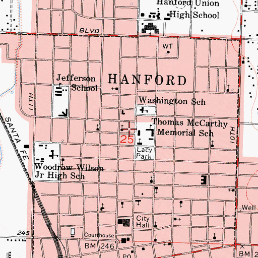 Topographic Map of Central Valley General Hospital, CA