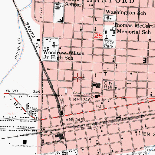Topographic Map of First United Methodist Church of Hanford, CA