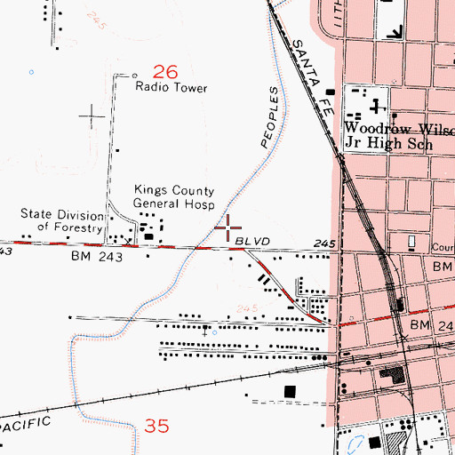 Topographic Map of Hanford Community Medical Center, CA