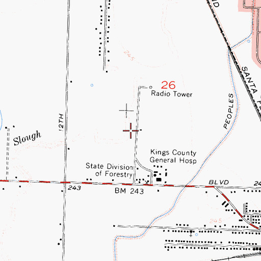 Topographic Map of Kings County Honor Farm, CA