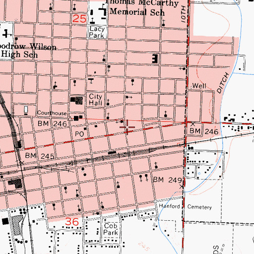 Topographic Map of Hanford Buddist Church, CA