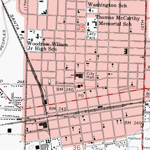 Topographic Map of Hanford City Hall, CA