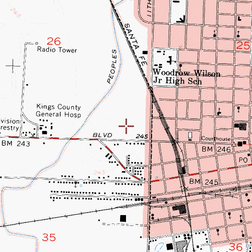 Topographic Map of Hanford Towne Center Shopping Center, CA