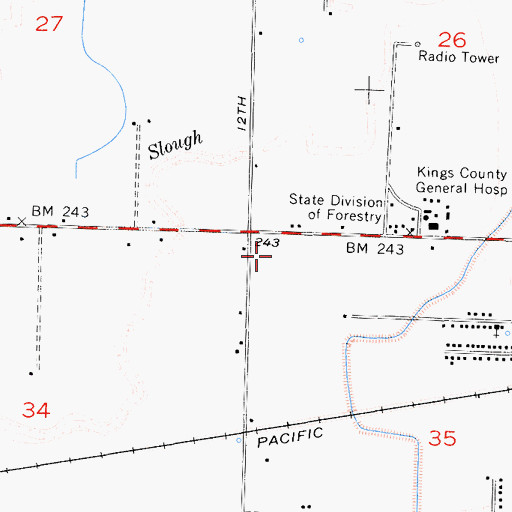Topographic Map of Hanford Mall Shopping Center, CA