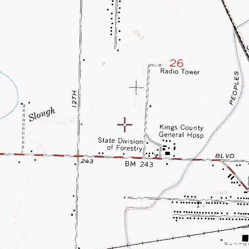 Topographic Map of Kings County Government Center, CA