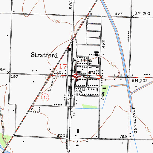 Topographic Map of Stratford Branch Kings County Library, CA