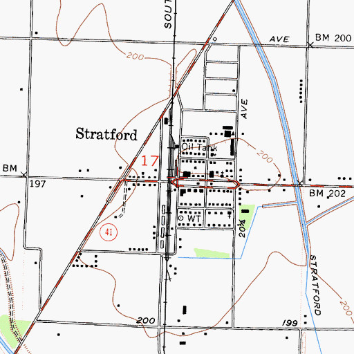 Topographic Map of Stratford Post Office, CA