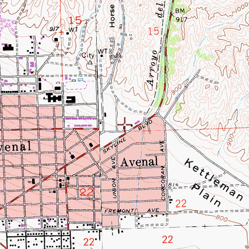 Topographic Map of Avenal City Hall, CA