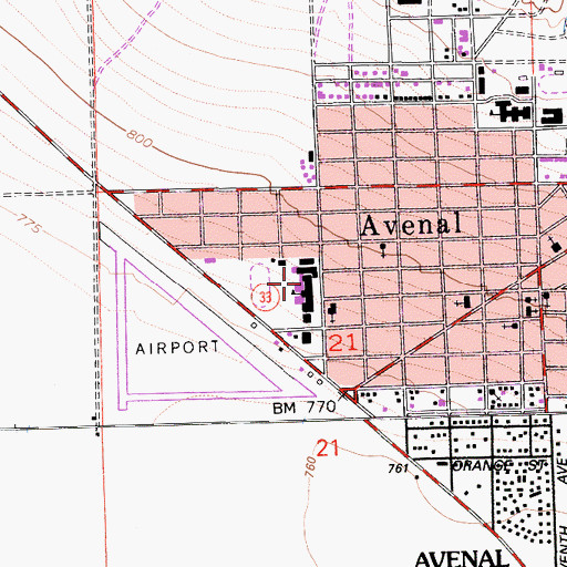 Topographic Map of Avenal Elementary School, CA