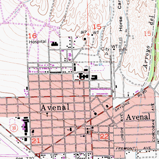 Topographic Map of Avenal High School, CA