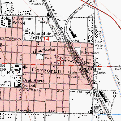 Topographic Map of Corcoran City Hall, CA