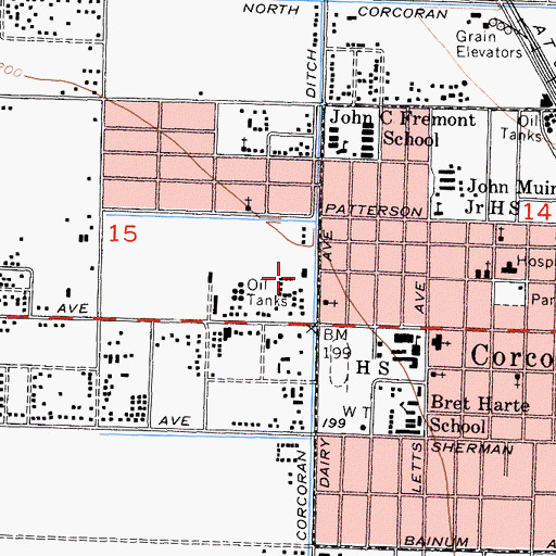 Topographic Map of Corcoran City Swimming Pool, CA