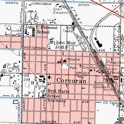 Topographic Map of Corcoran District Hospital, CA