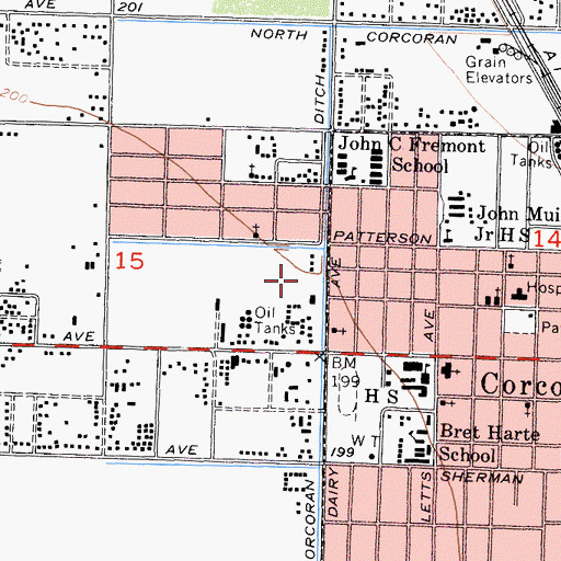 Topographic Map of Corcoran Family YMCA, CA