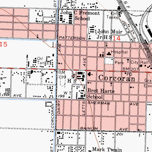 Topographic Map of Corcoran High School, CA