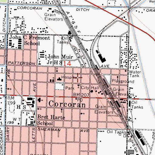 Topographic Map of Corcoran Post Office, CA