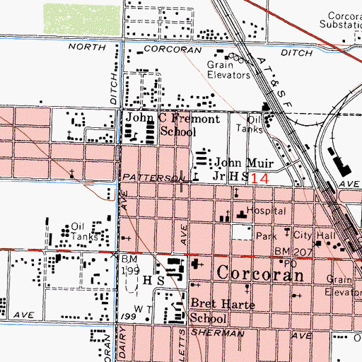 Topographic Map of Corcoran Unified School District Office, CA